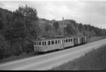 Zug der Bremgarten-Dietikon Bahn (BD) mit Triebwagen der Serie Be 4/4 6 - 8’’ und zwei Güterwagen zwischen Rudolfstetten und Reppischhof