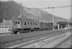 Dienstzug der Berner Alpenbahn-Gesellschaft Bern-Lötschberg-Simplon (BLS) mit Lokomotive Ce 6/6 121 der Bern-Neuenburg-Bahn (BN) und Messwagen Xde4ü 91101 der Schweizerischen Bundesbahnen (SBB) in Kandersteg