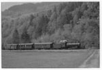 Extrazug der Rhätischen Bahn (RhB) mit Dampflokomotive G 4/5 108, Personenwagen B2 2060 und A2 1102 sowie Gepäckwagen D2 4052 zwischen Grüsch und Schiers
