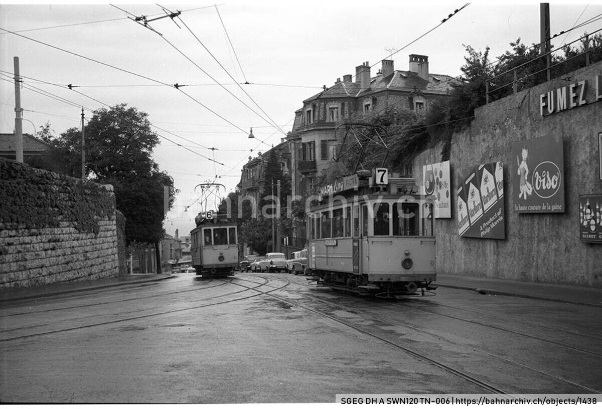 SGEG DH A SWN120 TN-006: Kurse der Compagnie des Tramways de Neuchâtel (TN) mit Triebwagen Be 2/2 63 und Be 2/2 61 in Neuchâtel