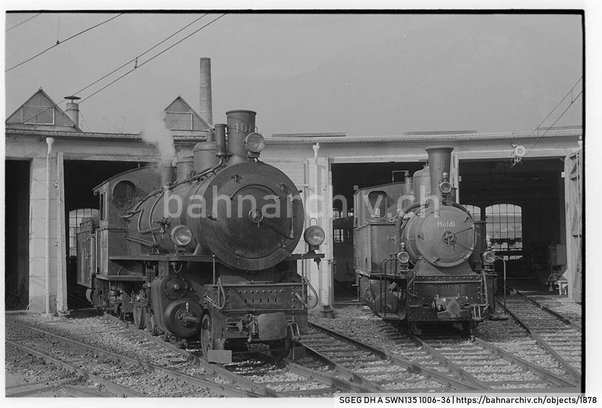 SGEG DH A SWN135 1006-36: Die Dampflokomotiven G 4/5 108 und G 3/4 11 "Heidi" der Rhätischen Bahn (RhB) in Igis